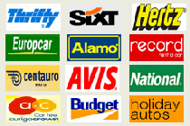 Thrifty, Budget, Record, Avis, National, Auriga Crown, Holiday Autos, Sixt, Centauro, Europcar, Hertz, Alamo