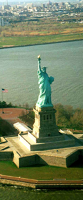 New York Ellis Island Statue of Liberty from helicopter tour 
